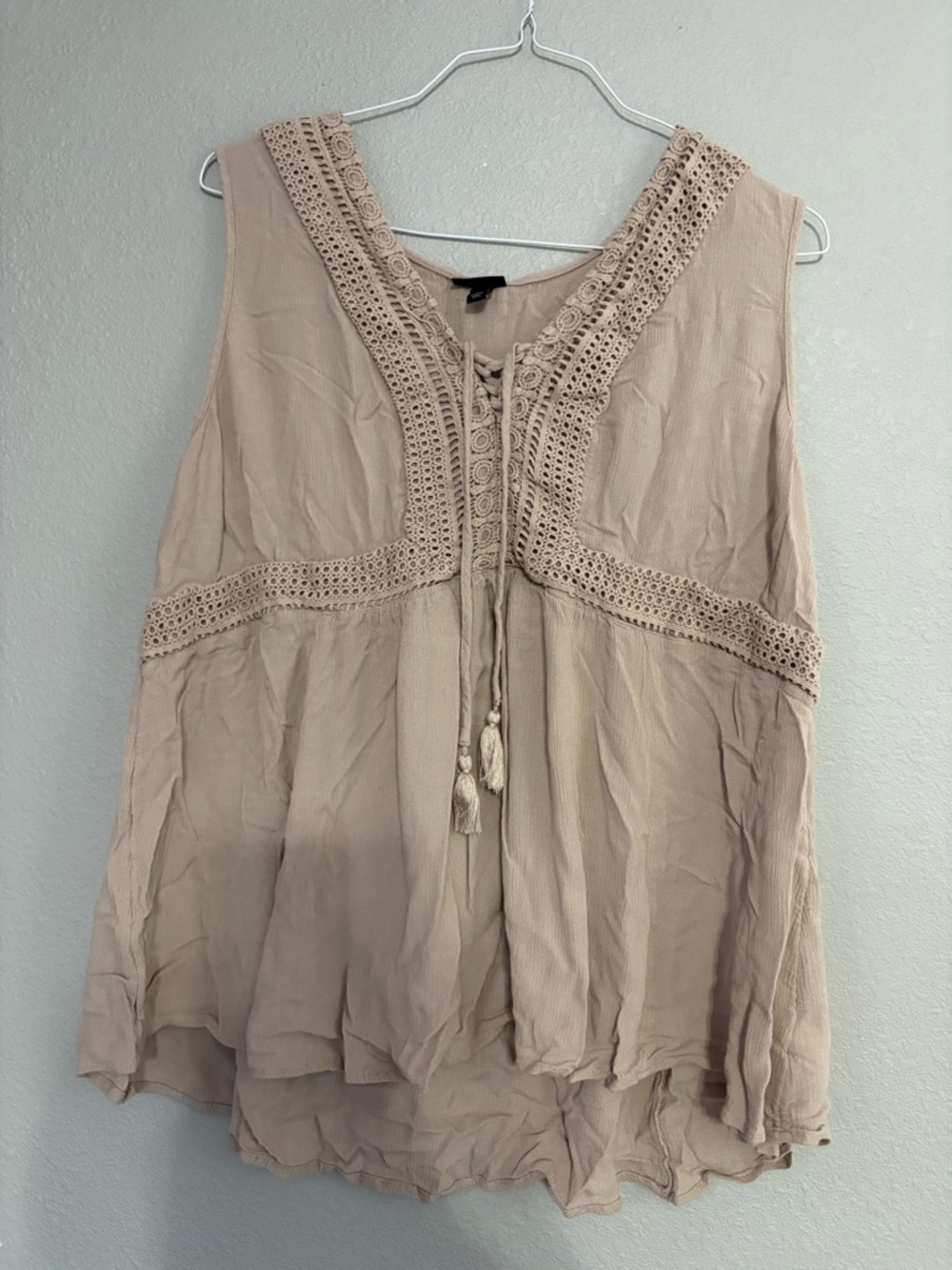 torrid Beige Crochet-Trim Sleeveless Peasant Camisole